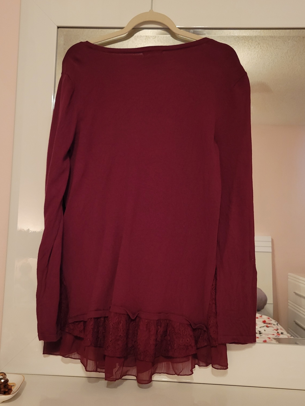 Style & Co. Burgundy Long-Sleeve Lace & Chiffon Hem Top - Picture 6 of 6